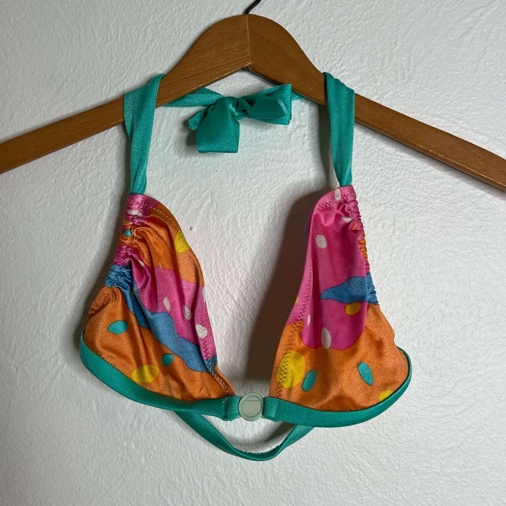 Vintage Jag Swimwear Multicolor Triangle Top and String Bikini Bottom Set Sz 12